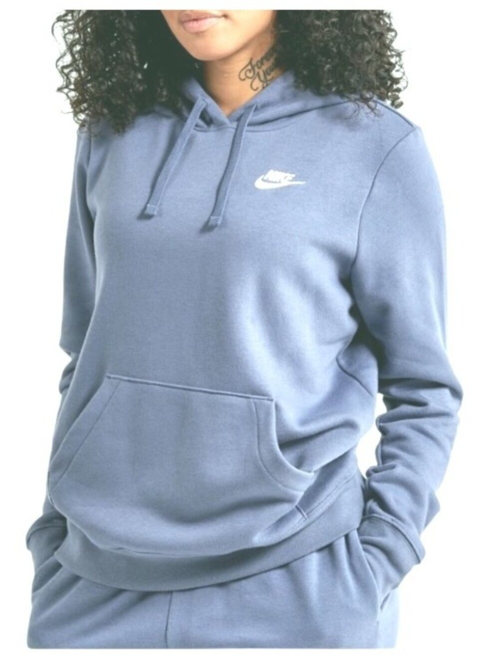 Nike Sportswear Essential Women Blue Fleece Pullover Hoodie casual Size M